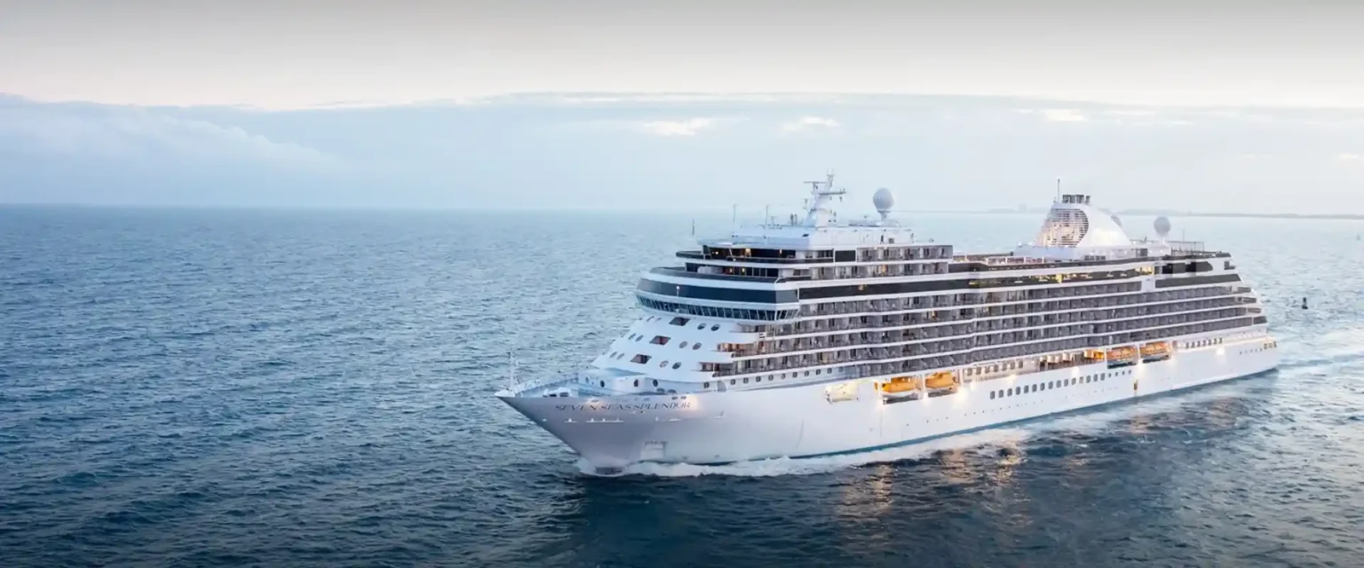 The teak deck of a luxury ship at sea at golden hour
