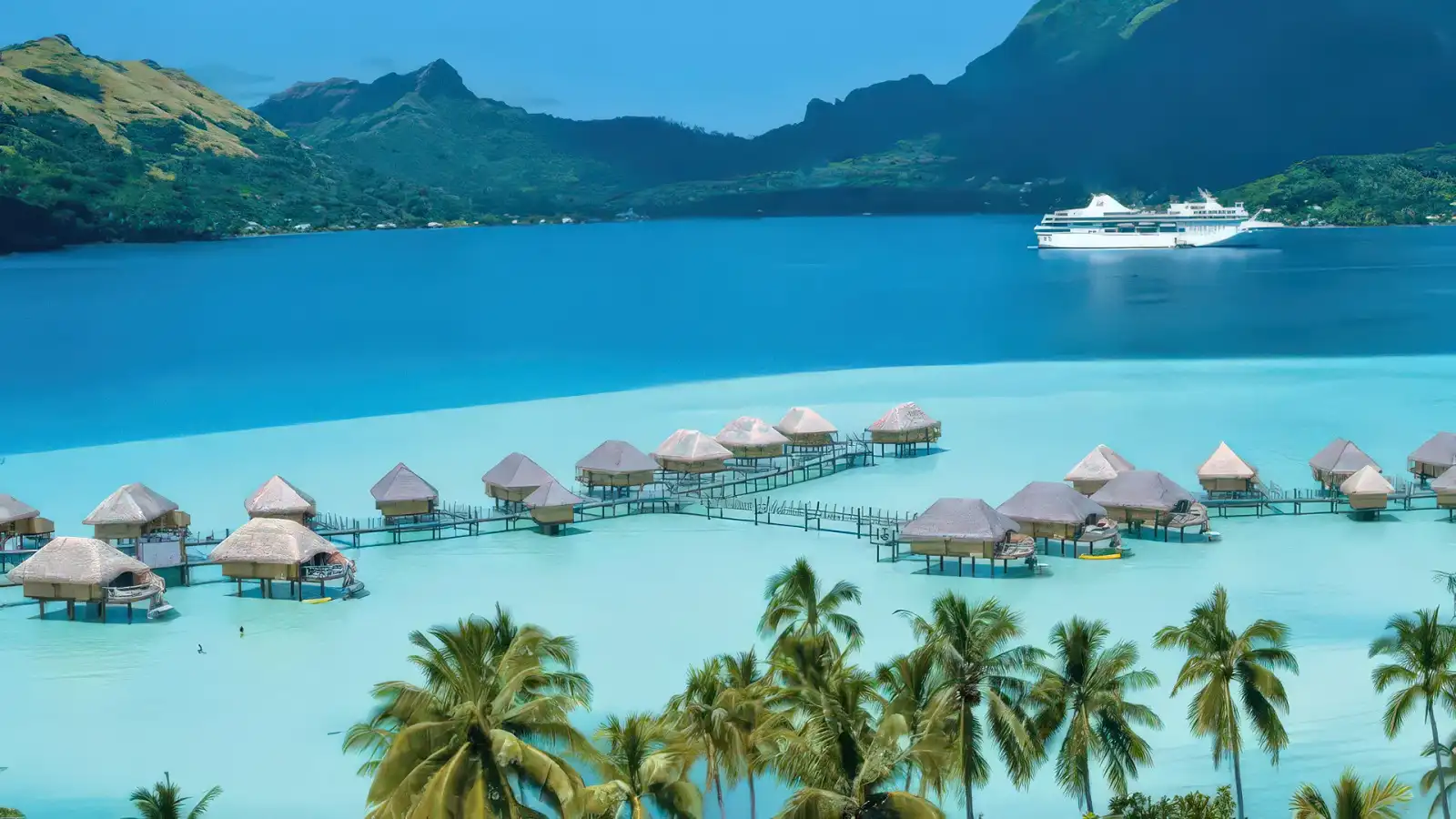 A river cruise ship on a scenic waterway